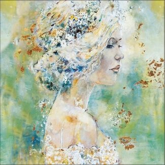 MONDiART Geweven wandkleed 65/65 Dreamy Woman GOB004, uitgerekt op draagbalk