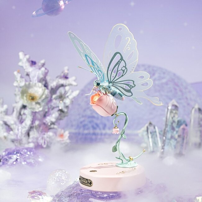 DIY Creations 3D DIY Kunststof Bouwpakket Vlinder/ Butterfly Pink, Robotime, MI05P, 15,5x14,5x23cm