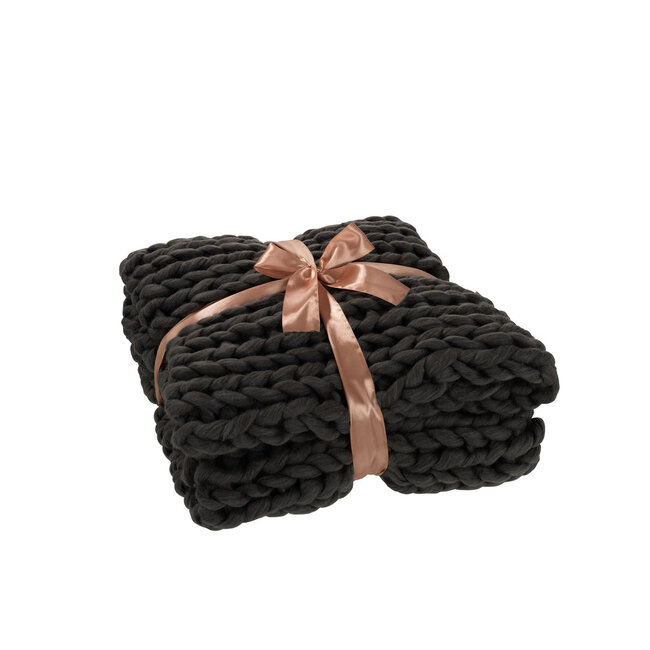 J-Line Gebreide plaid donker grijs 154 x 140 cm