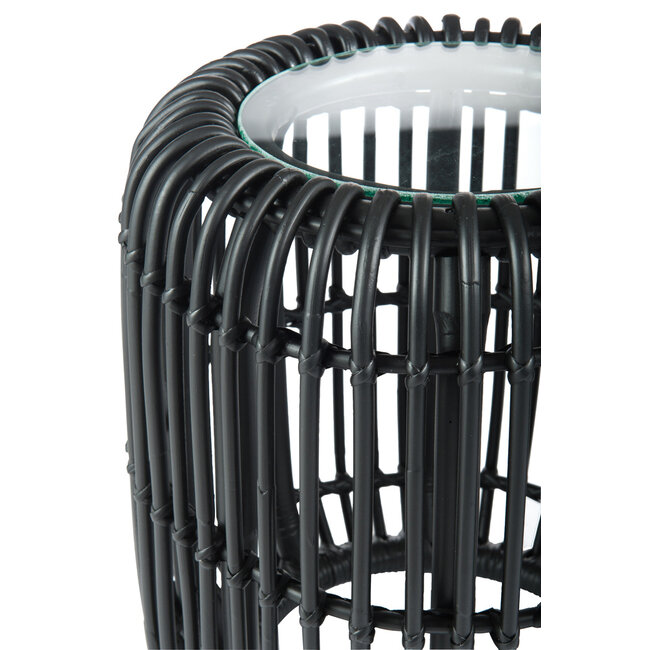 J-Line Bijzettafel Rond Rotan/Glas Mat Zwart 45x35cm