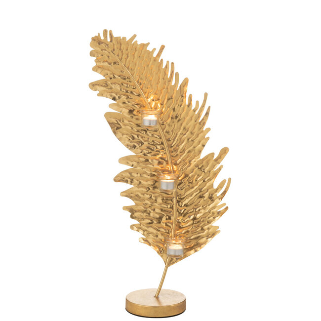 J-Line Kaarsenhouder Blad Metaal/Glas Goud