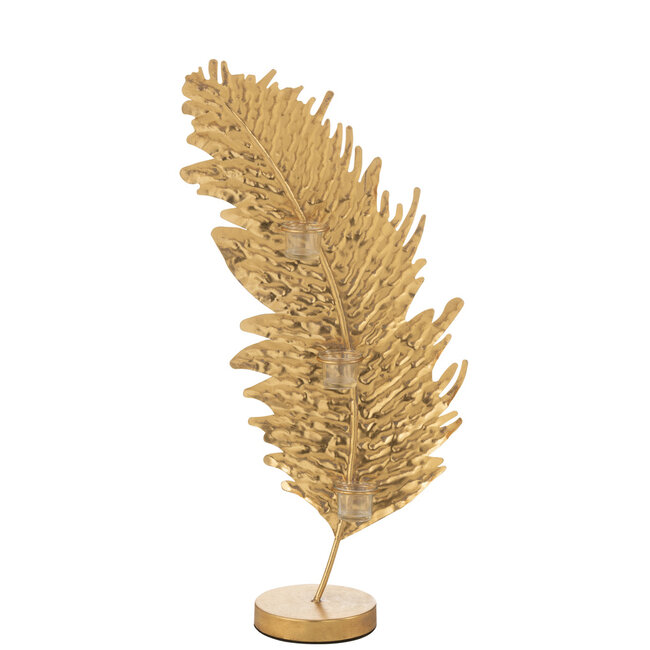 J-Line Kaarsenhouder Blad Metaal/Glas Goud