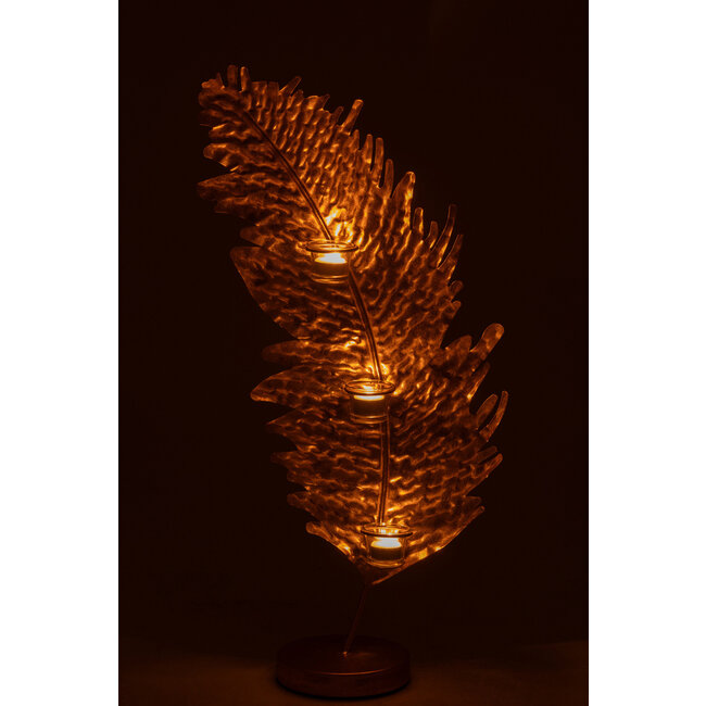J-Line Kaarsenhouder Blad Metaal/Glas Goud