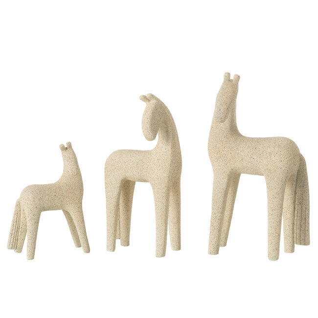 J-Line Set Of 3 Horse Modern Resin Beige