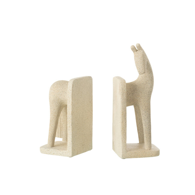 J-Line Set Of 2 Bookend Horse Modern Resin Beige