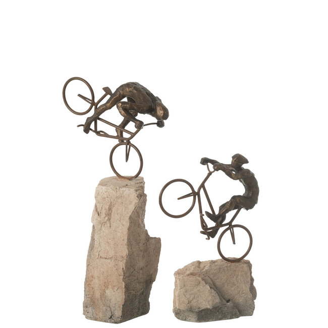 J-Line Set Of 2 Cyclist On Rock Resin Beige/Black