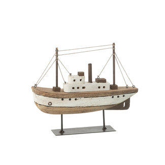 J-Line Boat On Stand Paulownia Wood Natural/White Large