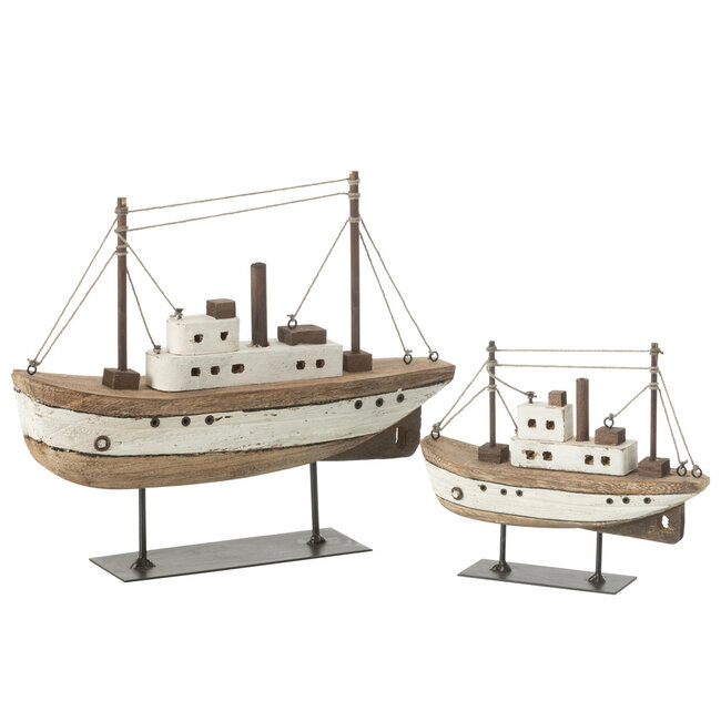 J-Line Boat On Stand Paulownia Wood Natural/White Large