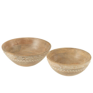 J-Line Set Of 2 Bowls Beads Mango Wood Natural/White