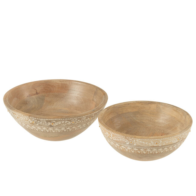 J-Line Set Of 2 Bowls Beads Mango Wood Natural/White
