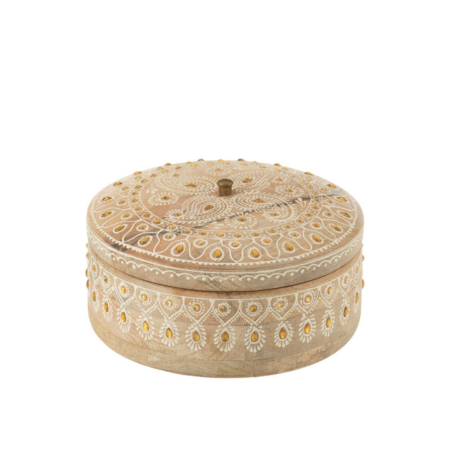 J-Line Box + Lid Beads Round Mango Wood Natural/White Large