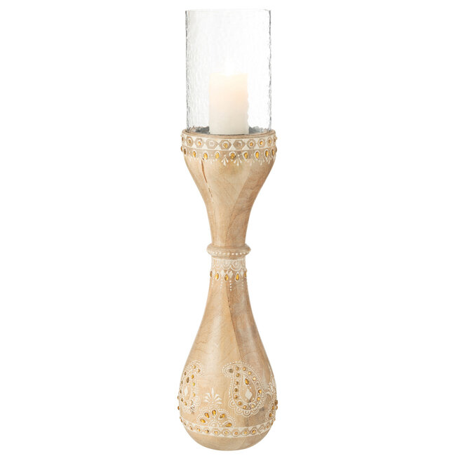 J-Line Candle Holder Beads Mango Wood Natural/White Large
