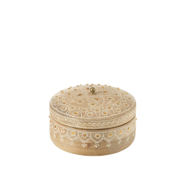 J-Line Box + Lid Beads Round Mango Wood Natural/White Small