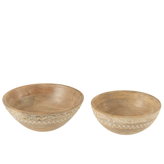 J-Line Set Of 2 Bowls Beads Mango Wood Natural/White