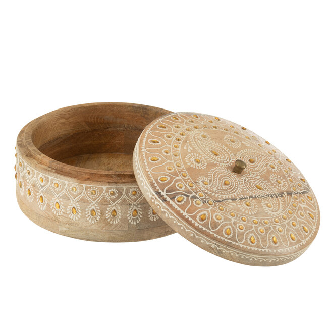 J-Line Box + Lid Beads Round Mango Wood Natural/White Large