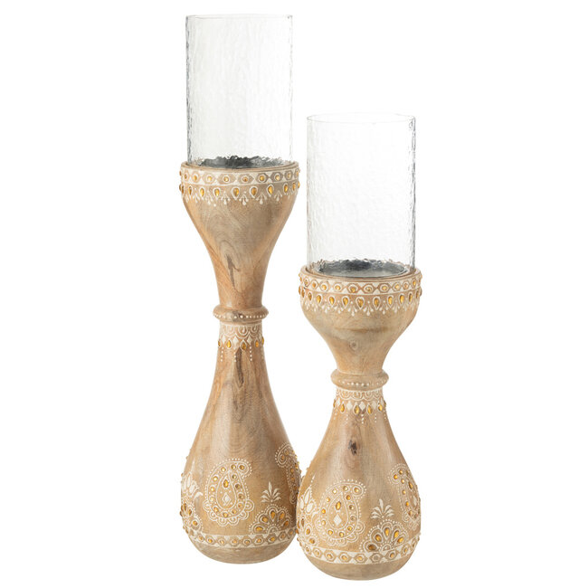 J-Line Candle Holder Beads Mango Wood Natural/White Large