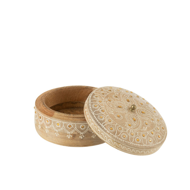 J-Line Box + Lid Beads Round Mango Wood Natural/White Small