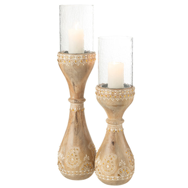 J-Line Candle Holder Beads Mango Wood Natural/White Large