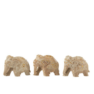 J-Line Elephant Beads Mango Wood Natural/White Small Assortment Of 3