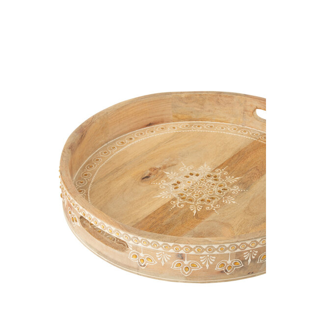 J-Line Set Of 2 Tray 2 Handle Beads Mango Wood Natural/White