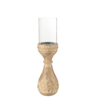 J-Line Candle Holder Beads Mango Wood Natural/White Small