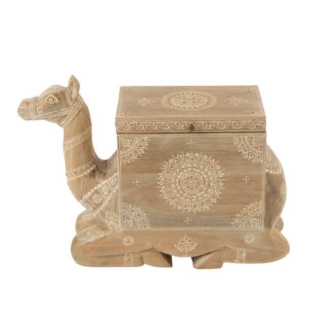 J-Line Kofferbak Kameel Mangohout Natuurlijk/Wit