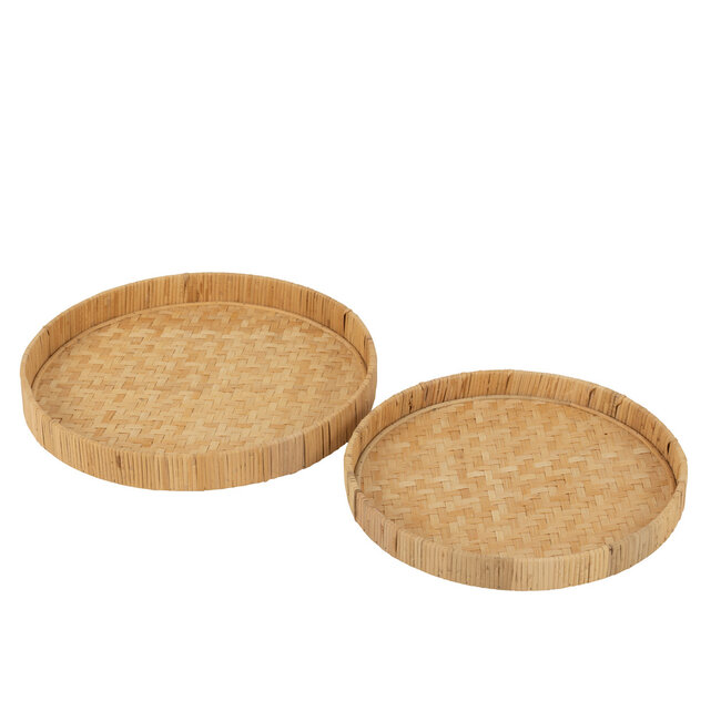 J-Line Set van 2 borden rond bamboe/riet naturel