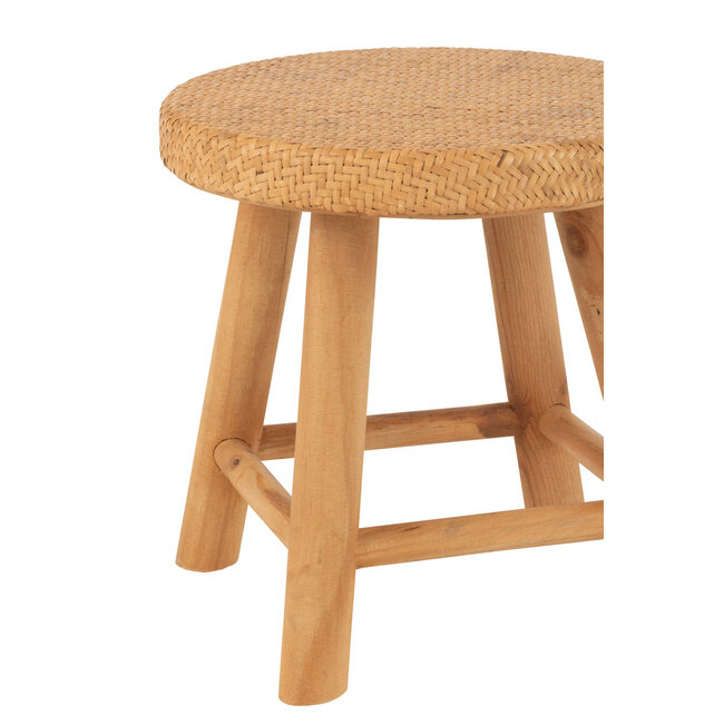 J-Line Kruk Rond Riet/Vurenhout Natuurlijk