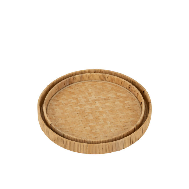 J-Line Set van 2 borden rond bamboe/riet naturel
