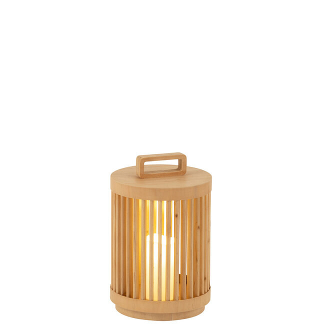 J-Line Lamp Cilinder Dennenhout/Led Natuurlijk Klein