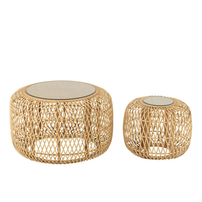 J-Line Set van 2 bijzettafels Afrika Bamboe/Dennenhout Natuurlijk