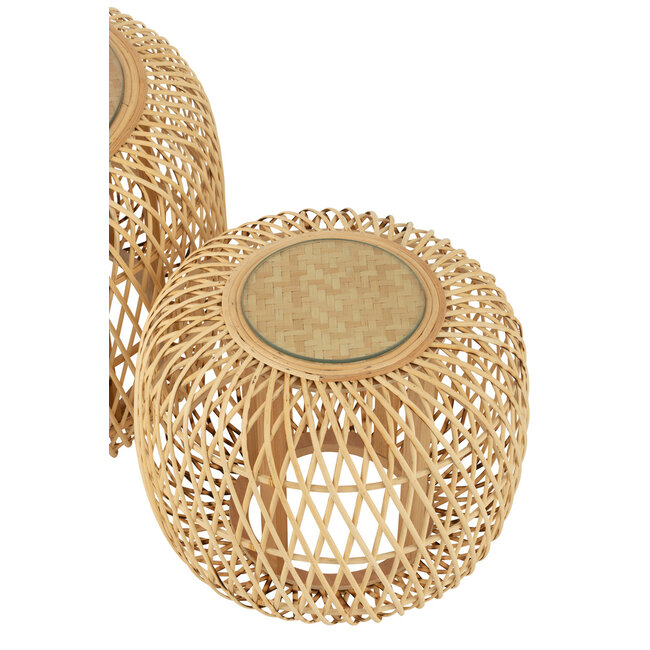 J-Line Set van 2 bijzettafels Afrika Bamboe/Dennenhout Natuurlijk