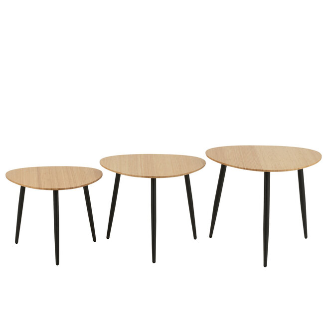 J-Line Set van 3 bijzettafels Palette Bamboe/Metaal Naturel/Zwart