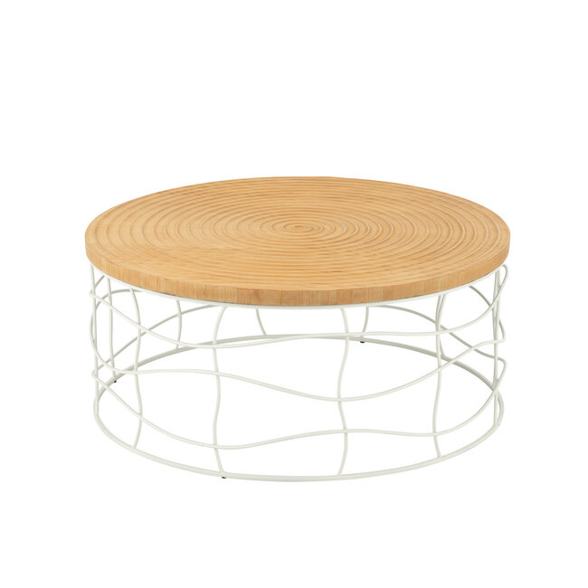J-Line Koffietafel Snijwerk IJzer/Dennenhout Natuurlijk/Wit