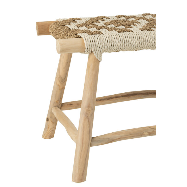 J-Line Bank Waverly Teakhout/Zeegras Natuurlijk/Wit