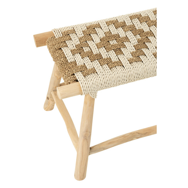 J-Line Bank Waverly Teakhout/Zeegras Natuurlijk/Wit