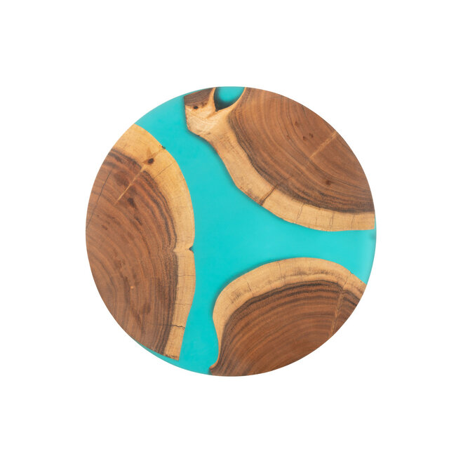 J-Line Snijplank Rond Acacia Hout/Hars Naturel/Blauw