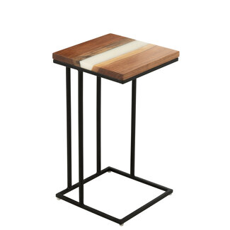 J-Line Bijzettafel Vierkant Acaciahout/Hars Natuurlijk/Wit