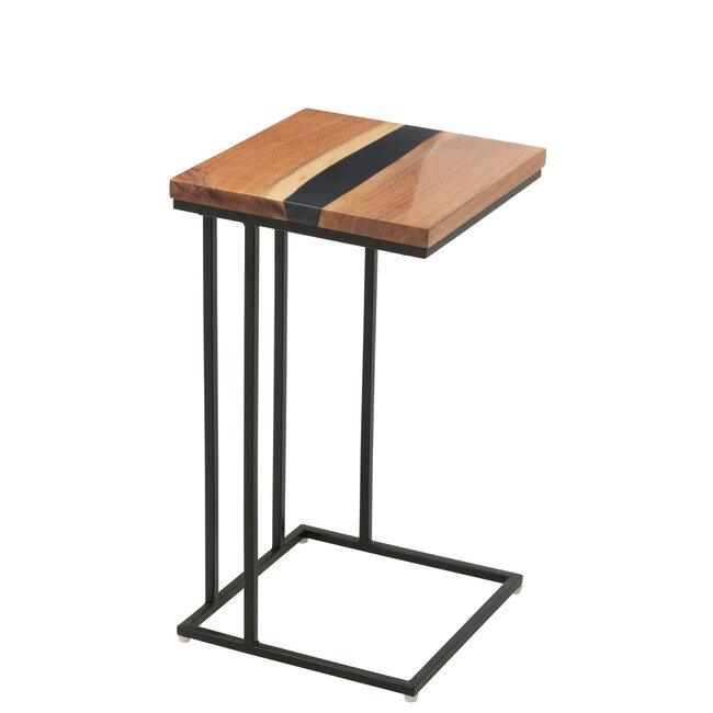 J-Line Bijzettafel Vierkant Acaciahout/Hars Natuurlijk/Zwart