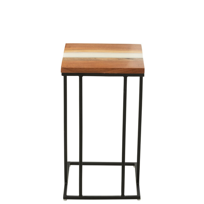 J-Line Bijzettafel Vierkant Acaciahout/Hars Natuurlijk/Wit