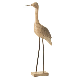 J-Line Decoratie Vogel Mango Hout/Metaal Beige/Zwart Groot
