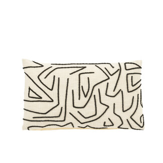 J-Line Kussen Rechthoek Lijnen/Bolven Katoen Wit/Zwart Klein