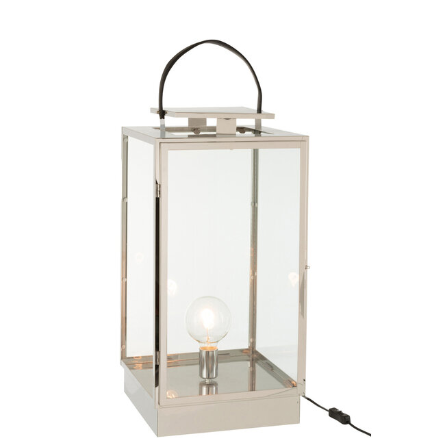 J-Line Lantaarnlamp Metaal/Glas Zilver