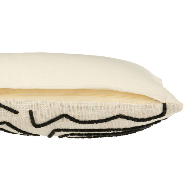 J-Line Kussen Rechthoek Lijnen/Bolven Katoen Wit/Zwart Klein
