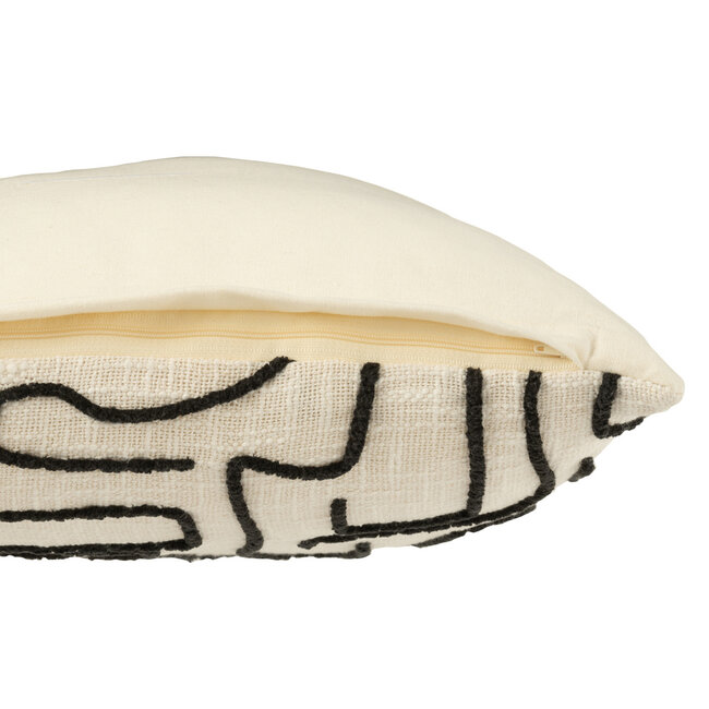 J-Line Kussen Vierkant Lijnen/Curven Katoen Wit/Zwart