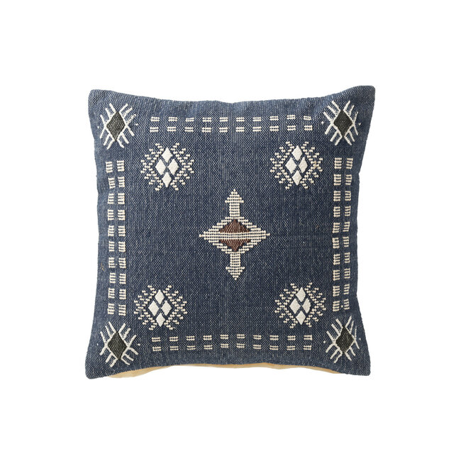 J-Line Kussen Vierkant Etnische Patronen Katoen Donkerblauw/Wit