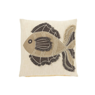 J-Line Kussen Vis Katoen/Wol Wit/Beige/Bruin