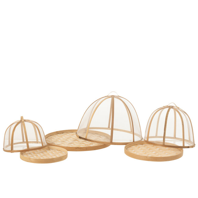 J-Line Set van 3 dienbladen + voedseldeksel bamboe natuurlijk/wit