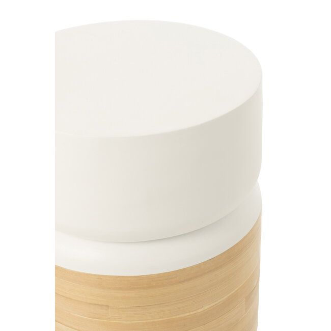 J-Line Bijzettafel Rond Bamboe Wit/Natuurlijk