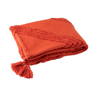 J-Line Plaid Tufted Patroon+Kwastjes Katoen Baksteen Rood